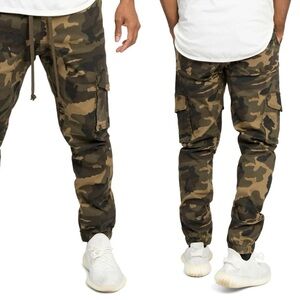 Victorious drop crotch camo joggers- elastic cuffs and drawstring elastic waist.